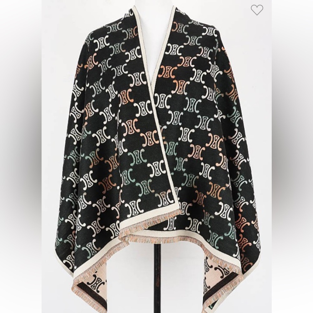 Beige Patterned Reversible Shawl - Picture 2 of 3